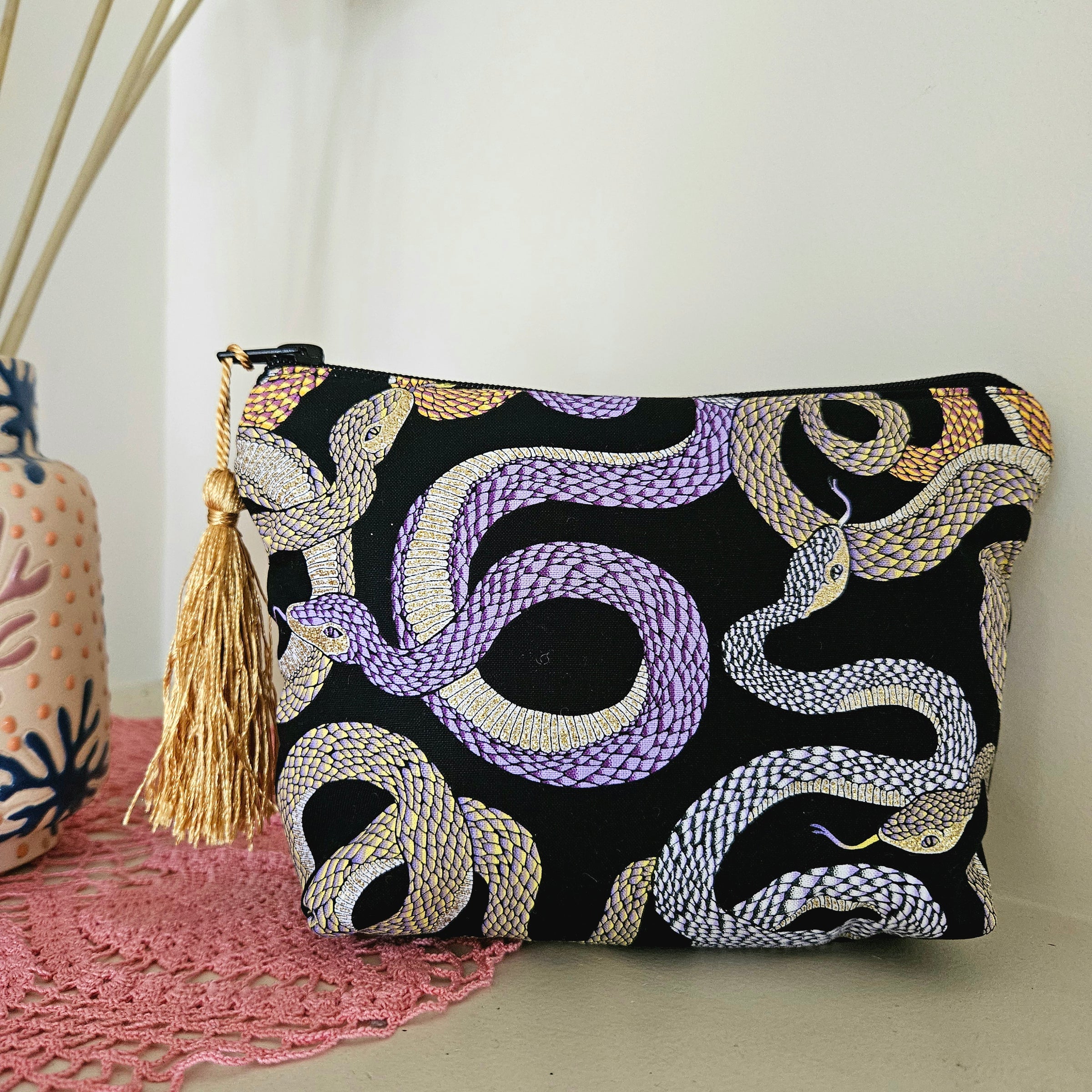 Cobra make-up zip pouch