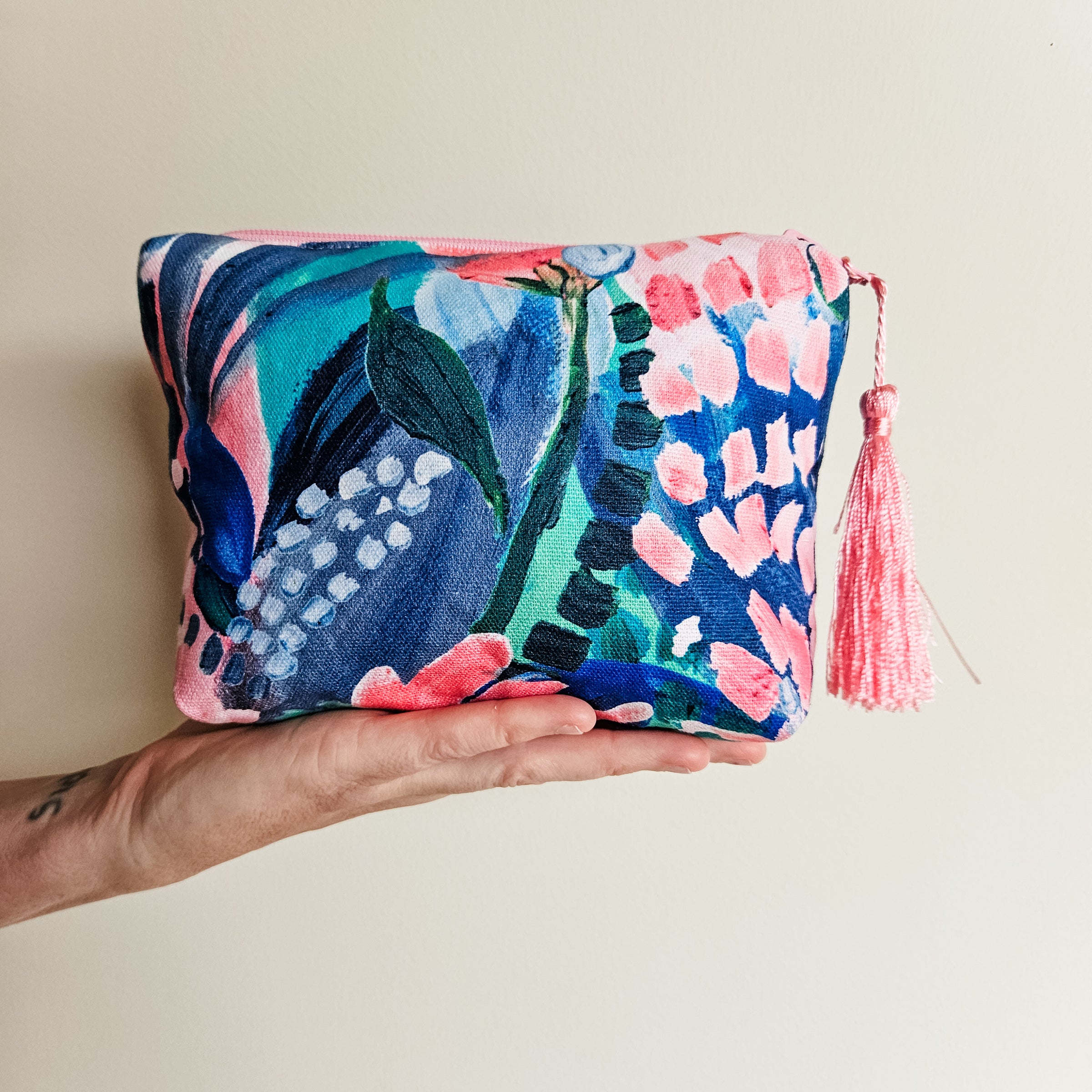 Painterly floral make-up zip pouch
