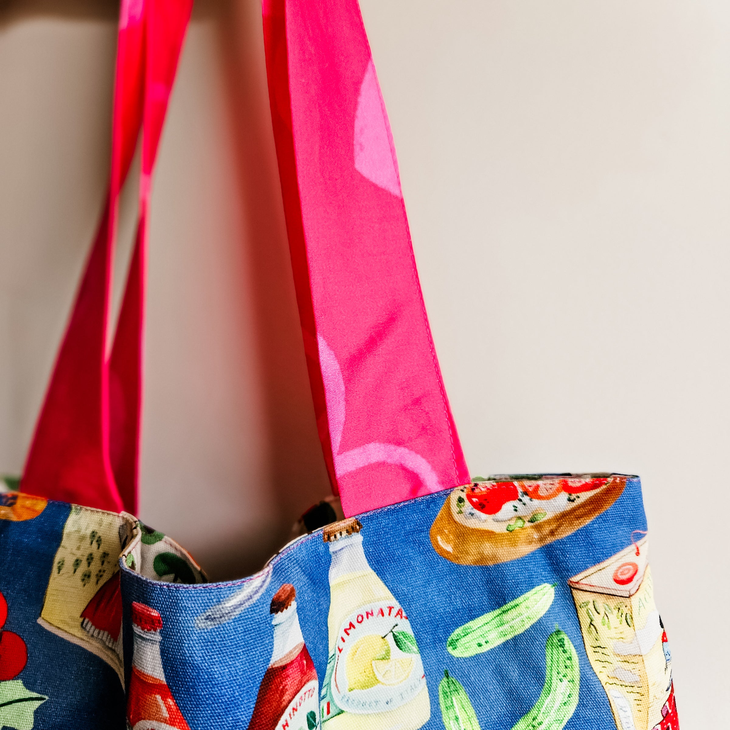 Mediterranean tote bag- pink handles