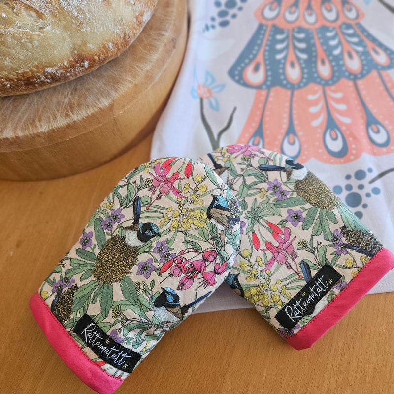 Fairy Wren pot holders/oven mitt- set