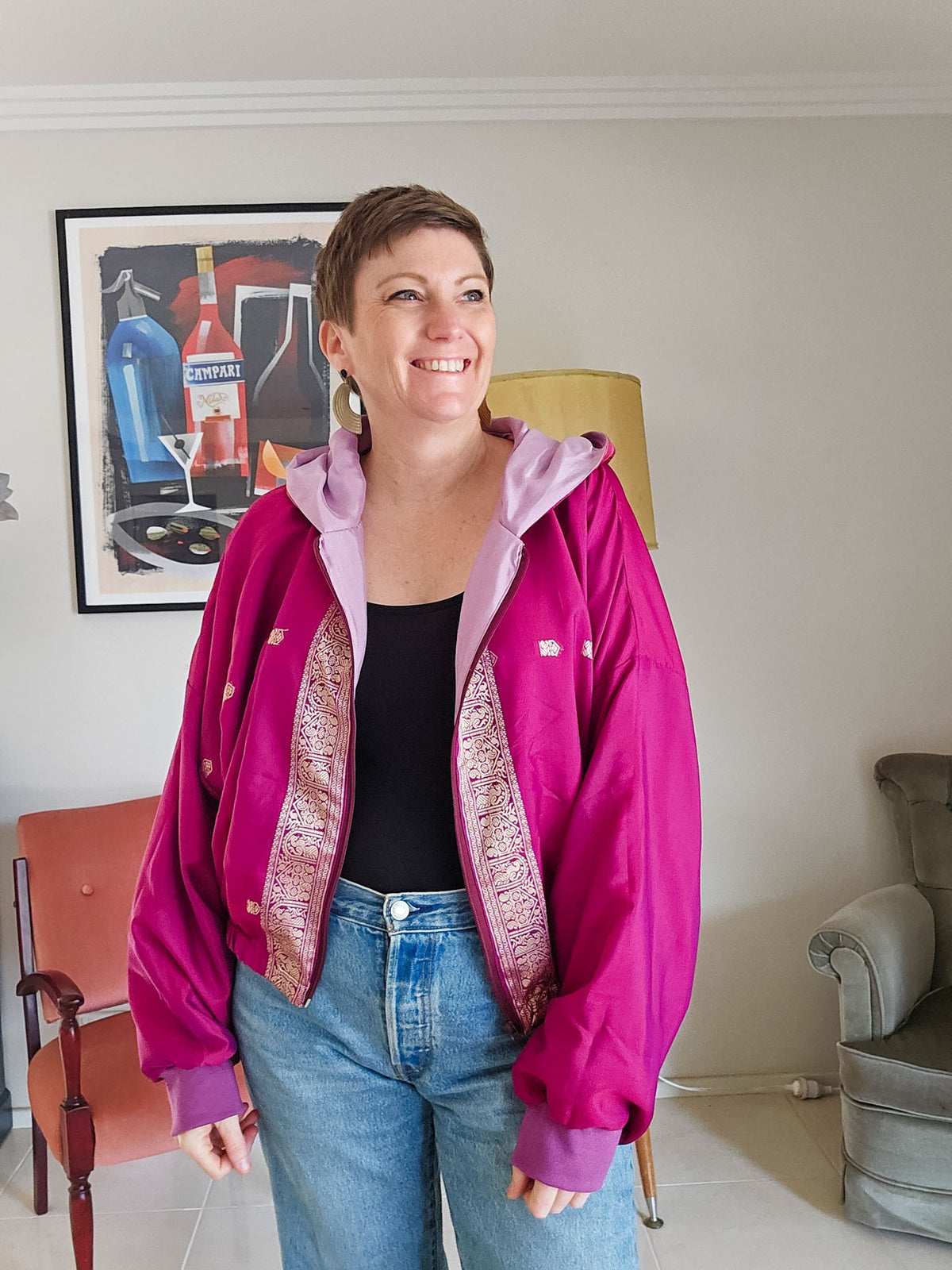 Magenta/pink stripe Sushila Jacket- Large