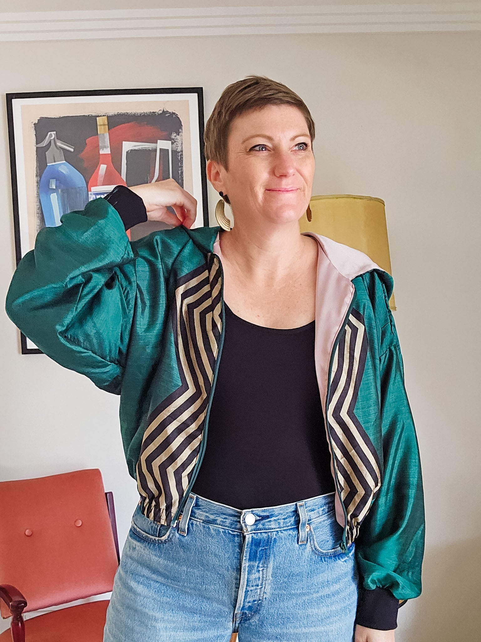 Green/black/gold Sushila Jacket- Medium