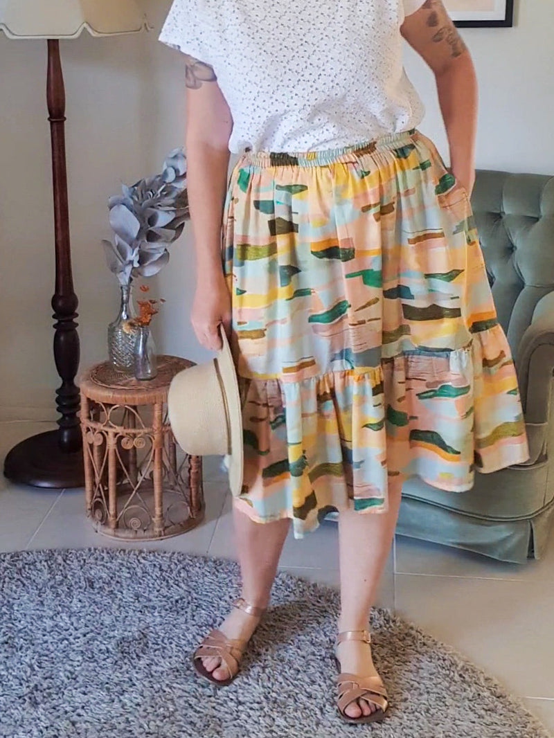 SAMPLE: Blushing Landscape Elastic skirt