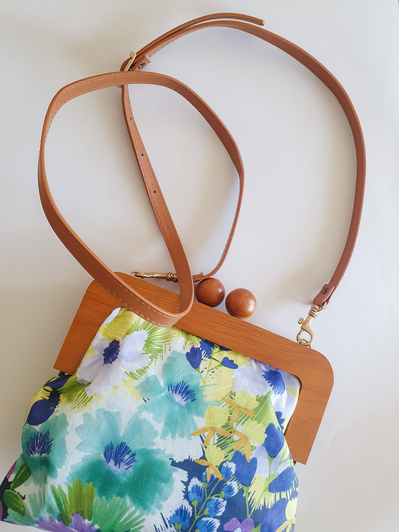 Floral Fantasy wooden handle Clutch