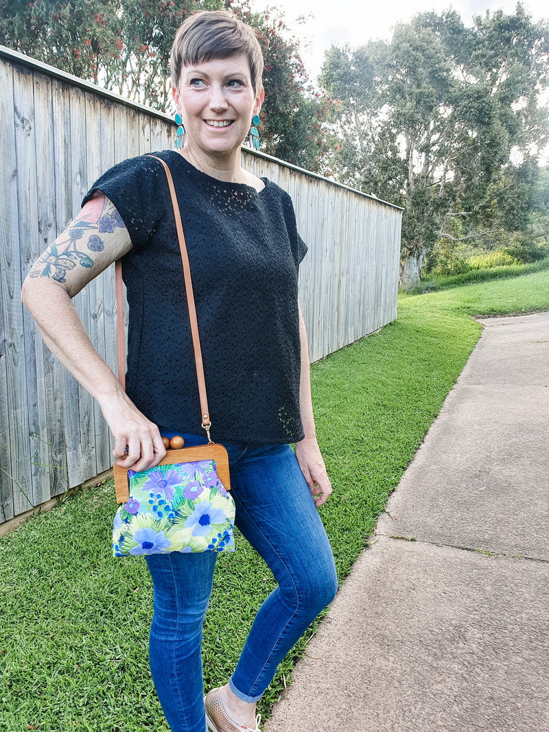 Floral Fantasy wooden handle Clutch