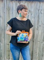 Floral Fantasy wooden handle Clutch