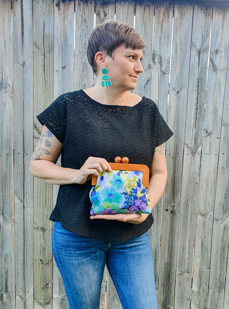 Floral Fantasy wooden handle Clutch